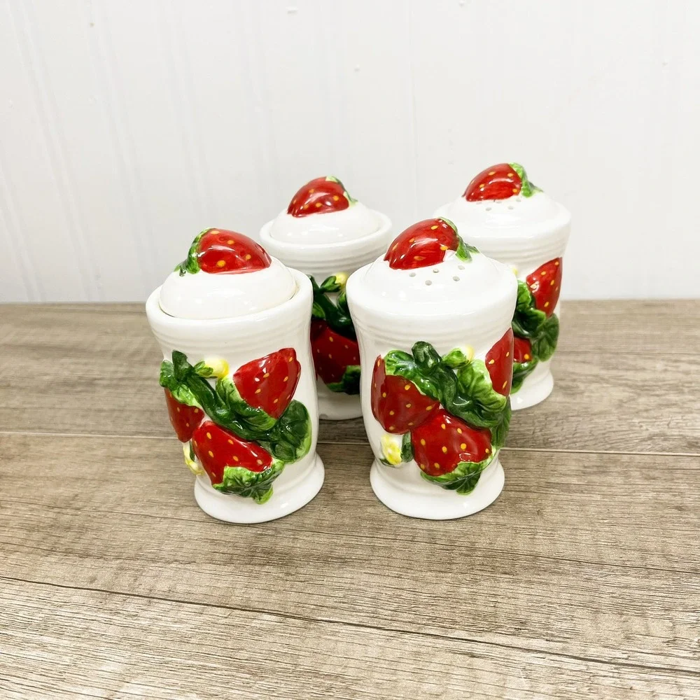 Vintage Ceramic Strawberry Spice Jar Set and Salt and Pepper Shakers